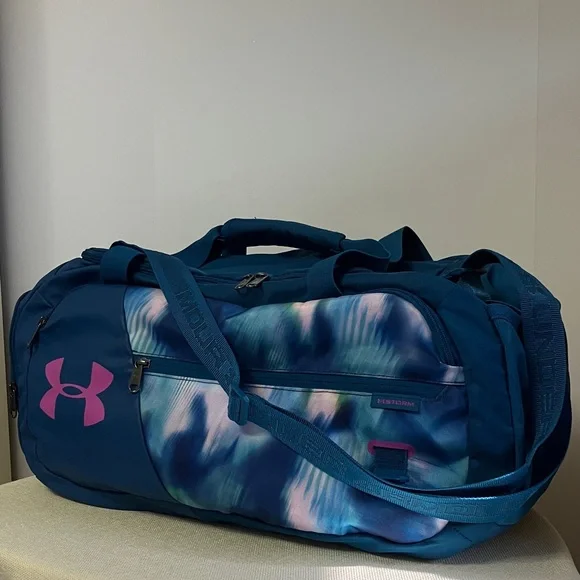 Under Armour Undeniable 4.0 Duffle Gym Dance Travel Bag Blue/Pink - Picture 3 of 14